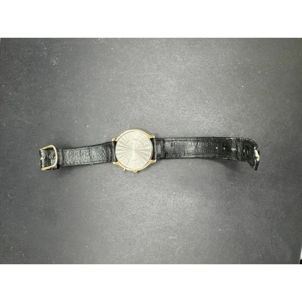 Vintage Aqualite Moon Phase Watch Women Quartz Made Gold Tone Black Leather Band
